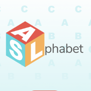 ASLphabet Logo ft. Tri-Color Block Letter against blue gradient background